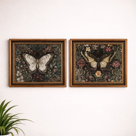 Framed butterfly wall art from the Melrose Everyday collection styled as botanical wholesale home décor